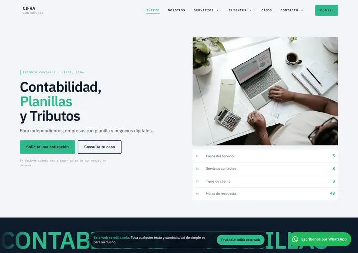 Portada del sitio de muestra de CIFRA CONTADORES