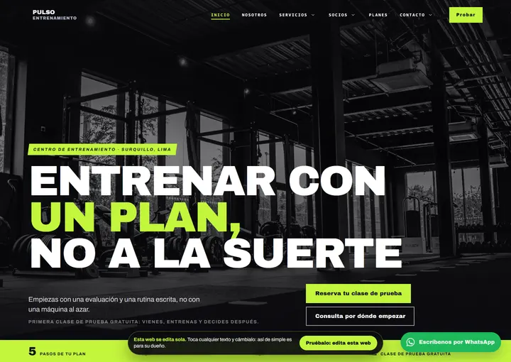 Portada del sitio de muestra de PULSO ENTRENAMIENTO