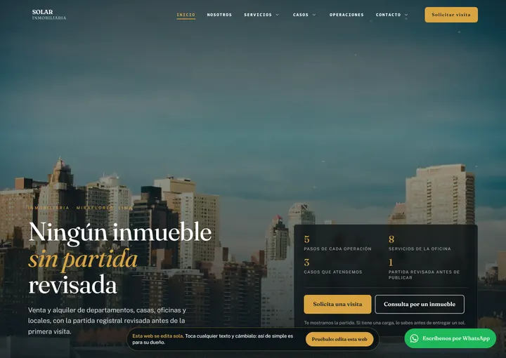 Portada del sitio de muestra de SOLAR INMOBILIARIA