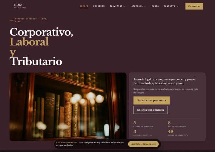 Portada del sitio de muestra de FIDES ABOGADOS