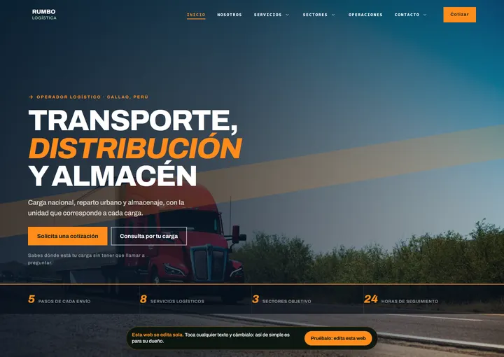 Portada del sitio de muestra de RUMBO LOGÍSTICA