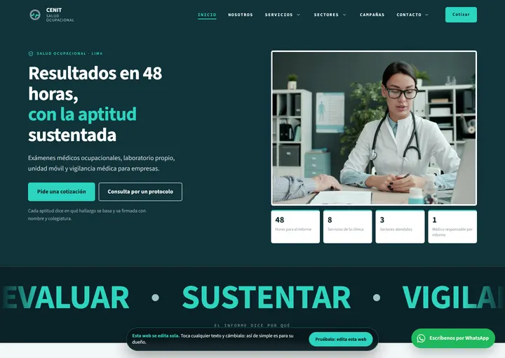Portada del sitio de muestra de CENIT SALUD OCUPACIONAL