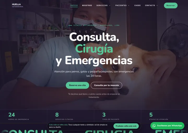 Portada del sitio de muestra de HUELLA VETERINARIA